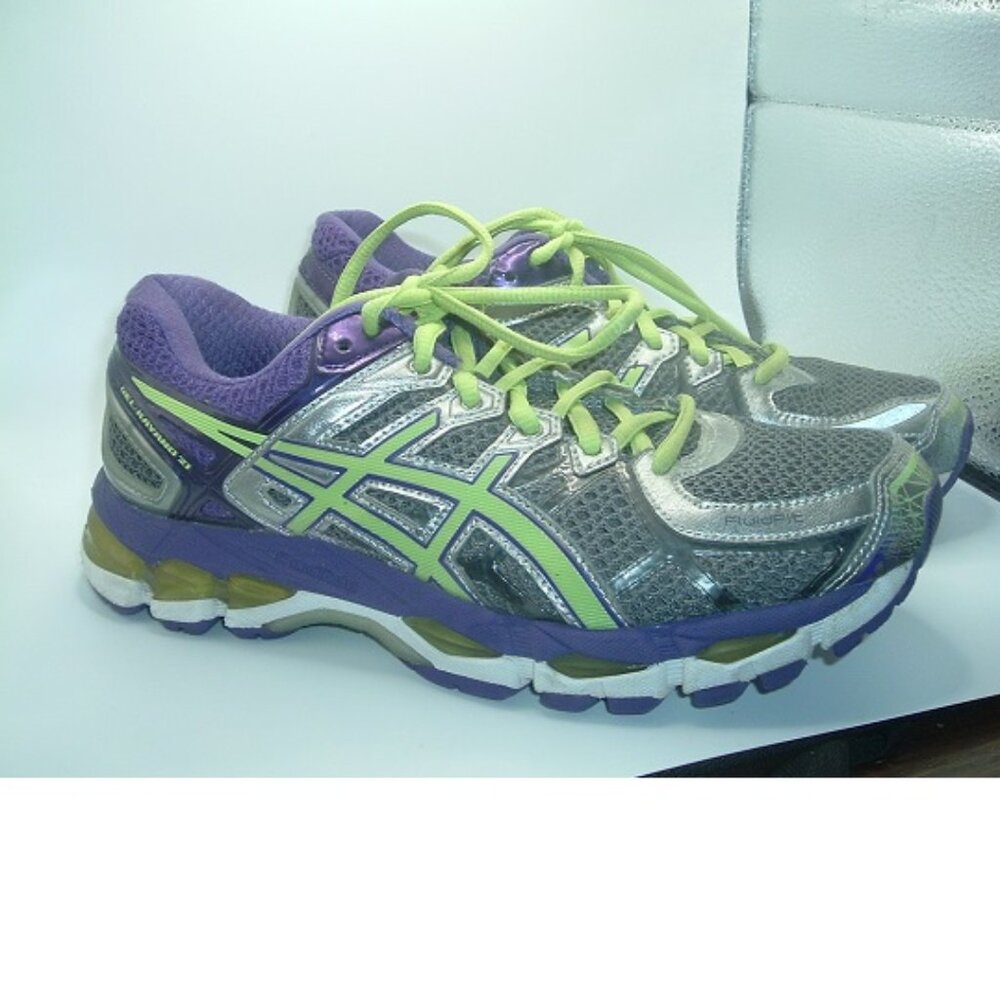 Asics Gel Kayano 21 Shoes Womens Size 7.5 Purple Lime Gray Running Sneakers